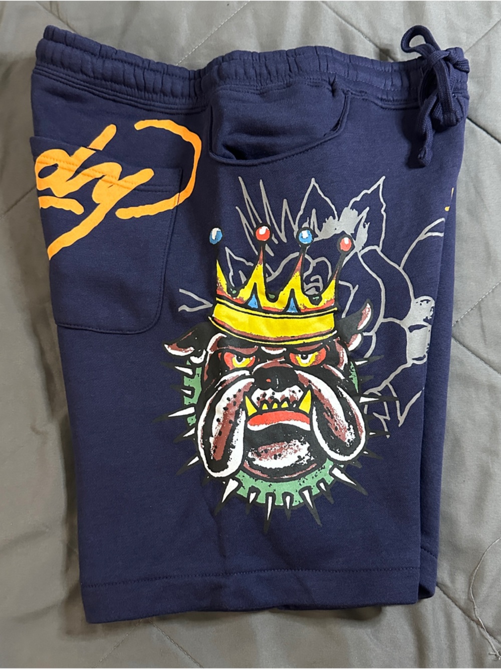 Ed Hardy men’s shorts size large Navy Shorts with Bulldog king Graphic NWT